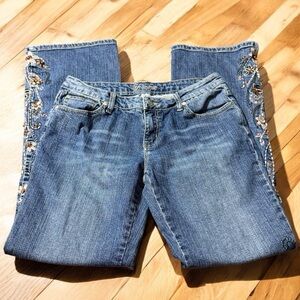 Younique Floral Beaded Flare Jeans Size 11 Juniors (30” Waist) Y2K Vintage